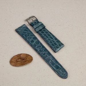 cinturino artigianale in pelle stampato cocco color azzurro -